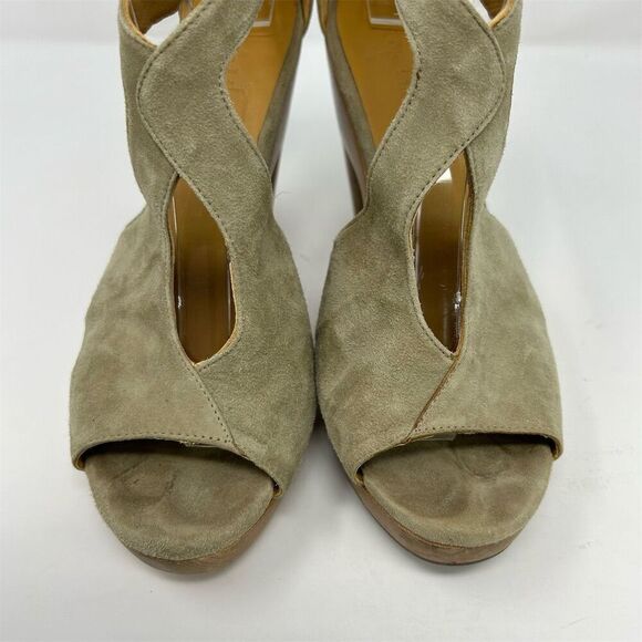 Coclico Women's Green T-Strap Peep Toe Pumps Size 39 Wood Platform Back Zipper - Picture 5 of 12